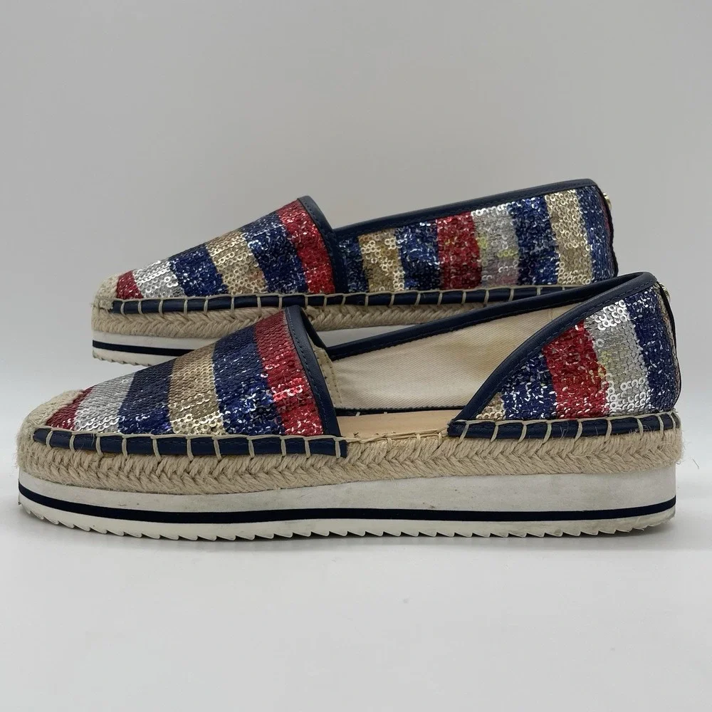Tommy Hilfiger Womens 6.5 Shoes Flats Corliss‎ 2 American Flag Sequin Espadrille